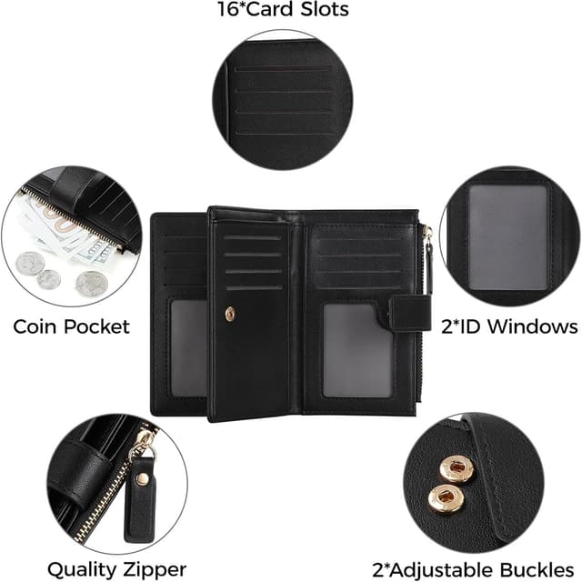 Detalle de RRANCharltu Damen-Geldbörse aus PU-Leder mit RFID-Schutz, grün – klein mit Reißverschluss und Münzfach