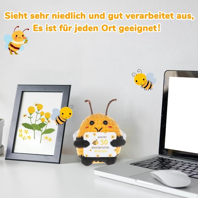 Detalle 2 de WenmthG Pocket Hug Positive Biene Glücksbringer zum 50. Geburtstag – 1 Stück