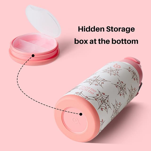 Detalle 2 de BOTTLE BOTTLE Edelstahl Trinkflasche 1 l mit Strohhalm und Pillenfach – auslaufsichere Isolierflasche für Sport & Fitnessstudio