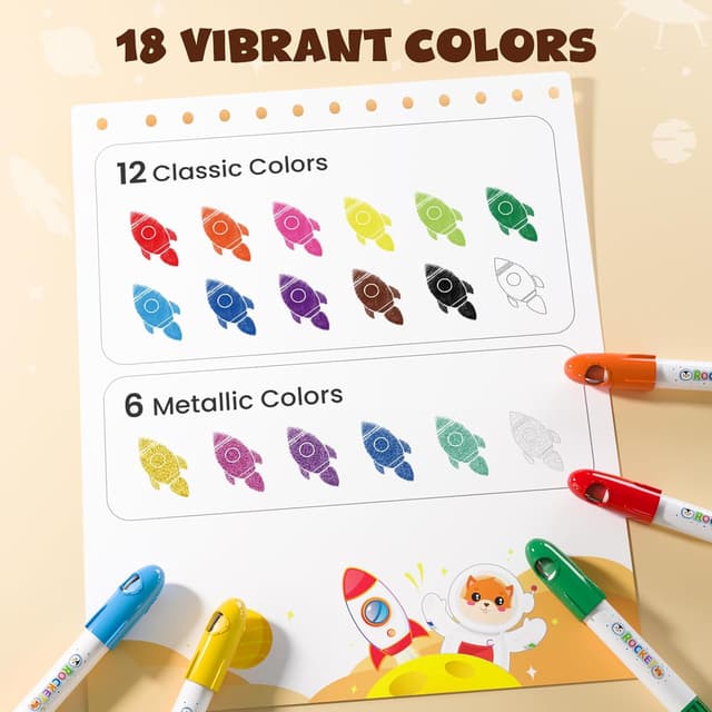 Thumbnail 1 de JUPITEARTH Wachsmalstifte mit 18 Farben, Raketen-Design & 120 PDF-Malvorlagen