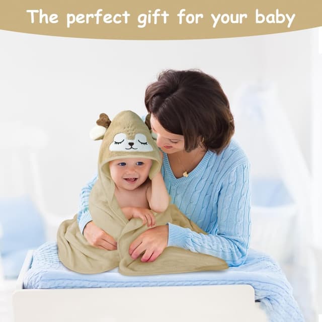 Thumbnail 6 de Aolso Cape de Bain Bébé à Capuche 3pcs 80x80