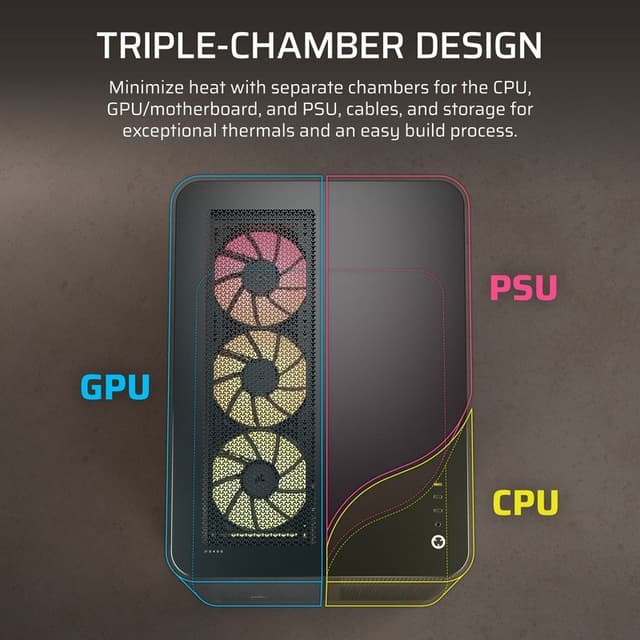 Detalle 2 de Corsair AIR 5400 RS ARGB con cristal curvo y triple cámara (Negro)