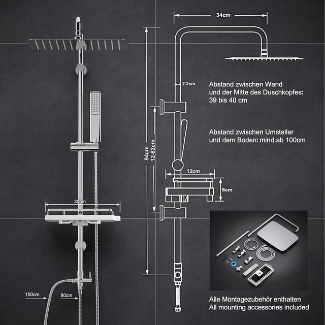 Detalle 2 de Görbach Duschsystem für Regendusche 35x25 cm