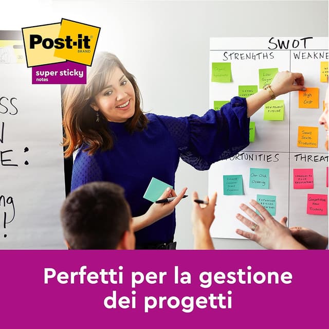 Detalle de Post-it Foglietti Super Sticky, colori assortiti (confezione da 6 blocchetti) – extra adesivi 76 x 76 mm