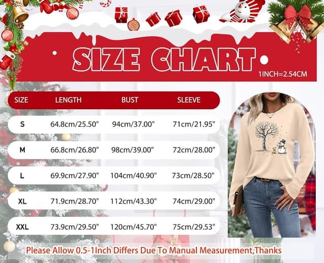 Detalle 2 de tiorhooe Christmas long sleeve shirt for women (cute snowman crewneck)