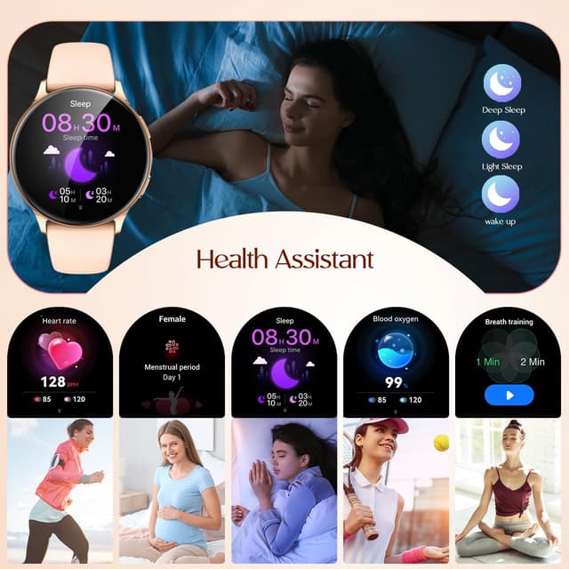 Thumbnail 5 de Montre connectée femme 1,32" ronde AMOLED avec appels Bluetooth, écran vibrant et suivi santé IP67