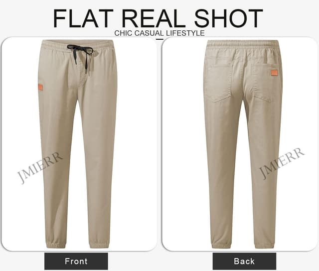 Detalle 2 de JMIERR Herren Cargo-Chino Jogginghose aus Baumwolle mit elastischem Bund und Kordelzug