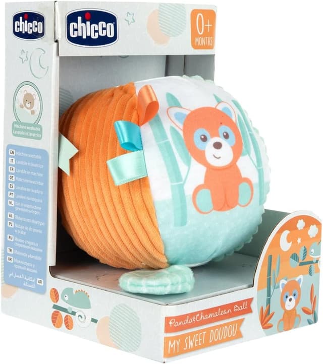 Detalle 2 de Chicco My Sweet Doudou Panda & Chameleon Ball – weiche Stoff-Babyspielzeug-Ball mit Klimpern und Krinkeln