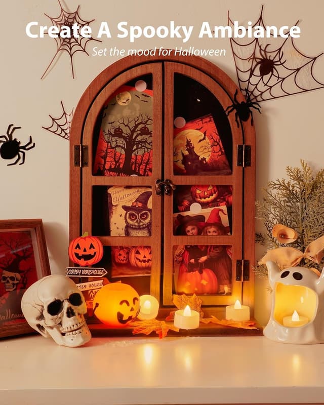 Detalle 2 de AMAGIC 24 Stück LED-Teelichter (flammenlos, batteriebetrieben, warmweiß) für Halloween & Hochzeit