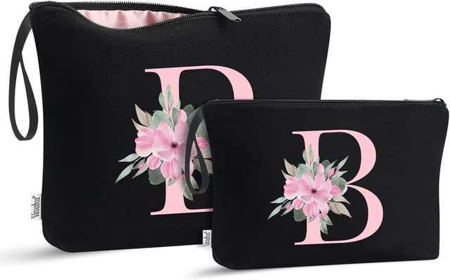 Detalle de Vavabox 2 Pcs Initial Toiletry Bags Set (Black) – personalised travel toiletry bag with handle
