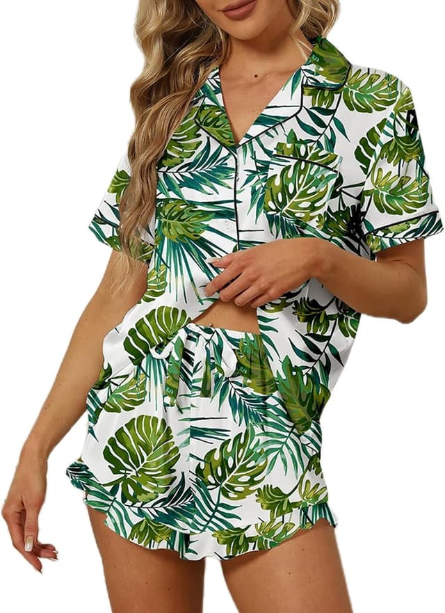 Thumbnail 6 de SAPJON Satin Silk Pajamas for Women 2-Piece Ruffle Notch Collar Button-Down Set