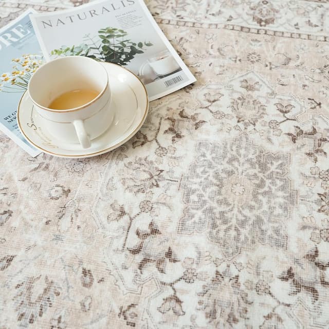 Thumbnail 2 de 2.6x12 Beige Washable Hallway Runner Rug