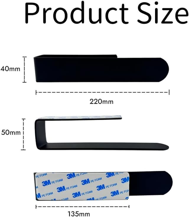 Detalle 2 de Porta Asciugamani Adesivo da Parete 22 cm in acciaio inox 304 SUS304 con adesivo 3M, nero opaco