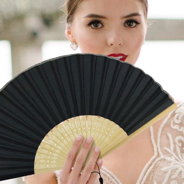 Detalle 1 de FANSOF.FANS Silk hand fan pack 10, black 🪶