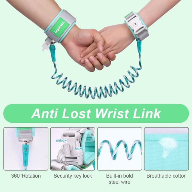 Detalle de AOMIG Baby Anti-verloren Gürtel mit 360° drehbarer Handgelenk-Leine (Sicherheitsschloss) – Grün