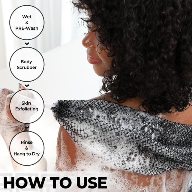 Detalle de RelaxScene African Net Sponge Authentic (2-pack) – Exfoliating body scrubber bath sponge in black & antique gold