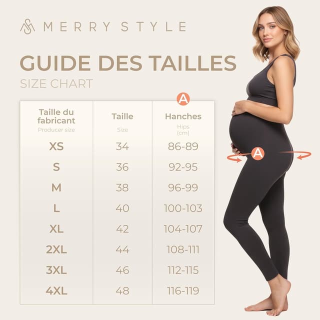 Detalle de Legging de grossesse long Merry Style MS10-297, taille haute respirant et extensible
