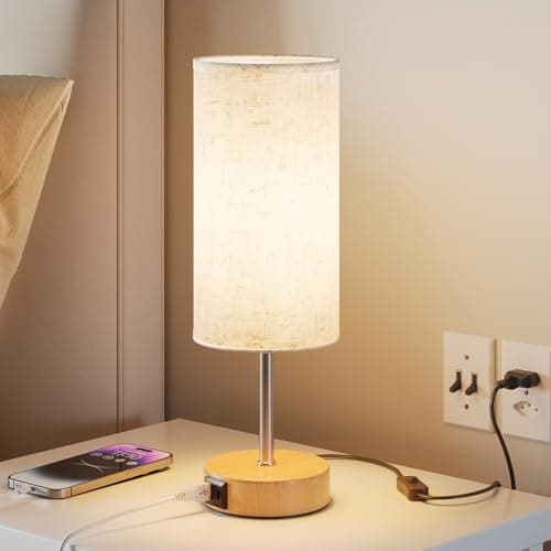 Imagen de UPXNBOR Lámpara de Mesita de Noche Control Táctil con Puertos de Carga USB-A y USB-C, Regulable en 3 Niveles, Pantalla de Lino, Lámpara de Mesa Pequeña, con Cable de 1,5 m (Bombilla E27 Incluida) en OfertitasTOP
