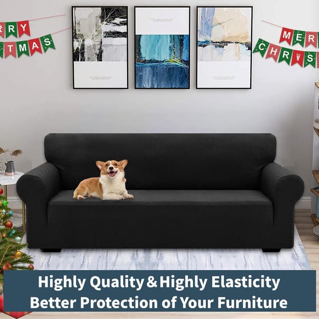 Detalle 2 de Ystyle Copridivano 1 posto con braccioli elasticizzato antigraffio antiscivolo, universale jacquard geometrico nero