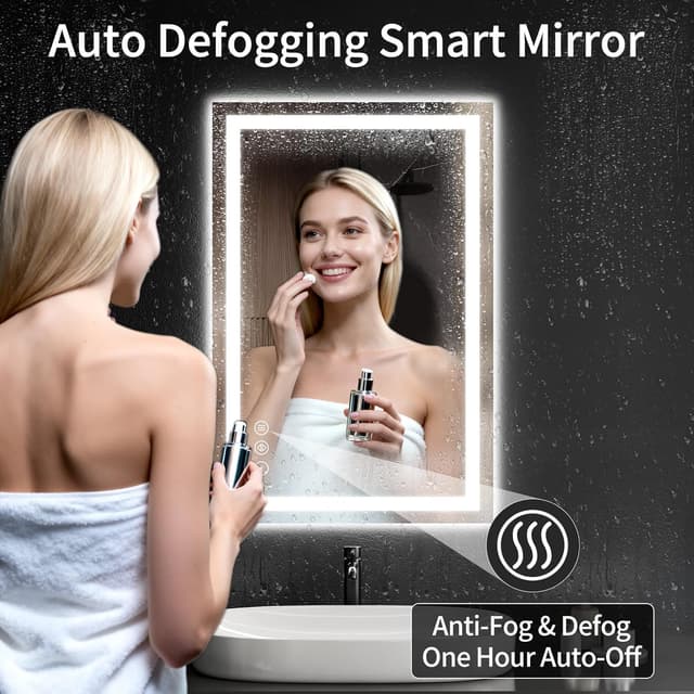 Detalle de WISSMIELS 24"x36" LED Bathroom Mirror with Lights, Dimmable Anti-Fog & Memory Function (Tempered Glass)