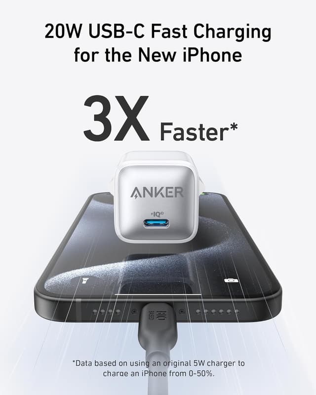 Detalle 2 de Anker Cargador USB-C 20W PIQ 3.0 para iPhone y iPad 🔌