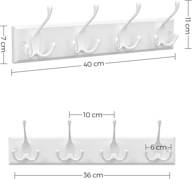 Detalle de SONGMICS Appendiabiti da Parete LHR30WT bianco nuvola, con 4 ganci tripli in metallo
