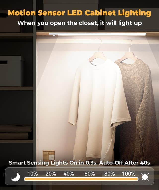 Detalle 2 de LED Schrankbeleuchtung mit Bewegungsmelder, USB-wiederaufladbar & dimmbar (magnetische Unterbauleuchte, 23 cm)