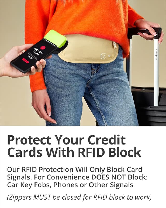 Detalle de Vantamo Bauchtasche Damen/Herren ultraflach mit RFID-Schutz – Gürteltasche für Reisen, Laufen & Wandern, 2 Fächer