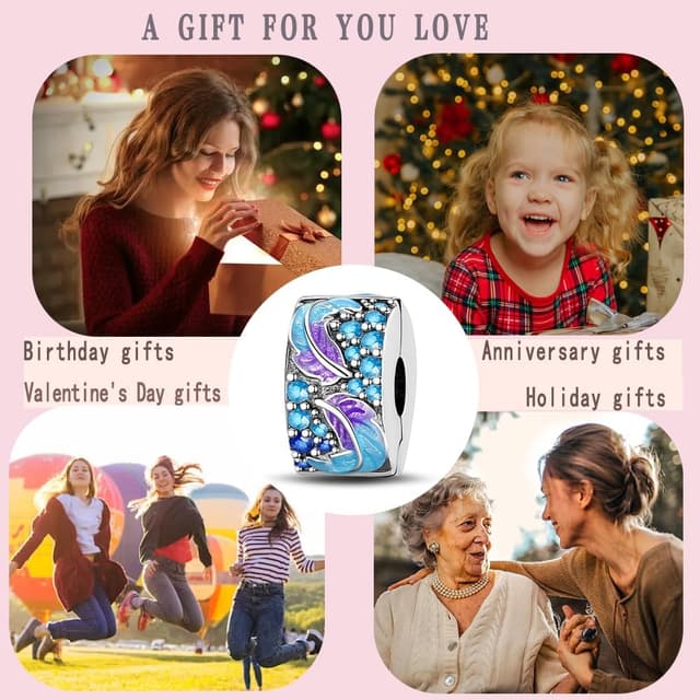 Detalle de LNQOBU Clip/Stopper charms per bracciale in Argento 925 con zirconi cubici Stella Luna Farfalla Blu