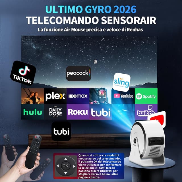 Thumbnail 6 de Mini Projector portatile con Android TV, WiFi 6 e Bluetooth 5.4, autofocus e correzione trapezoidale 360° (bianco)