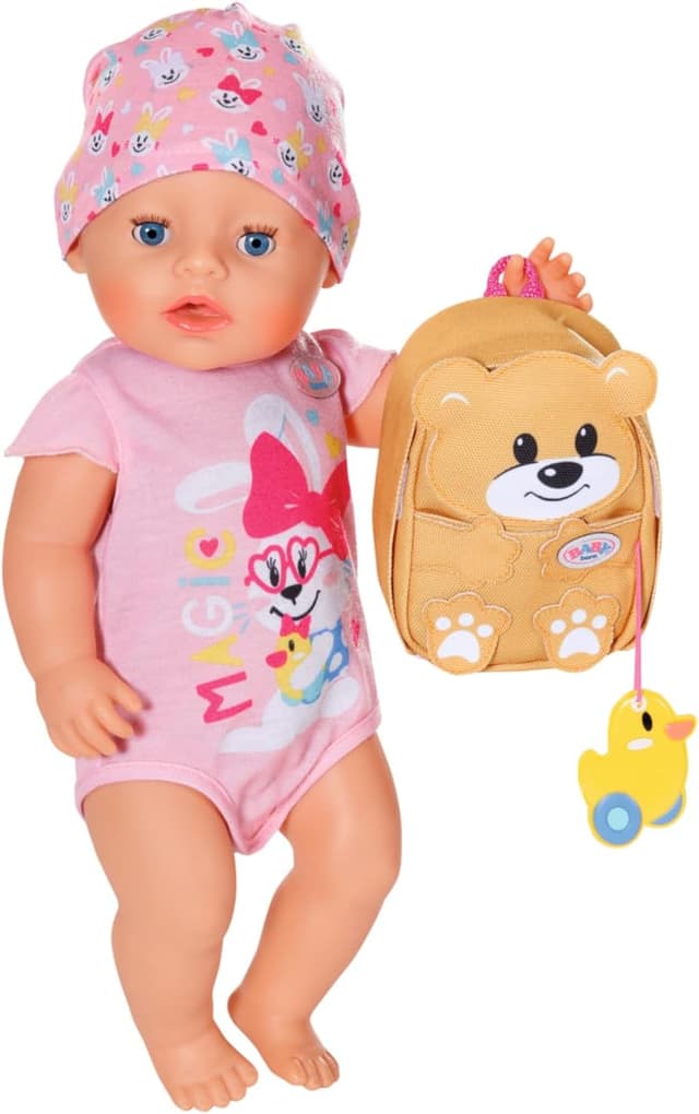 Detalle de BABY born Zapf Creation Kindergarten-Rucksack-Set 834961 (36 cm) in Bärenform mit Lunchbox & Trinkflasche, gelb