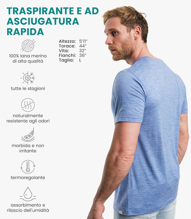 Detalle de Merino.tech maglietta merino uomo 165 g/m²