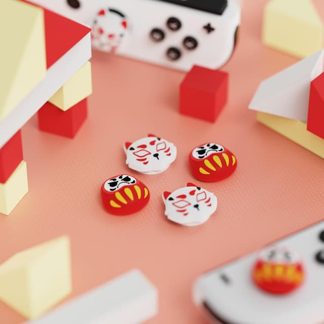 Detalle de PlayVital Thumb Grip Caps for Nintendo Switch / Switch Lite / Switch OLED Joy-Con (Daruma & Kitsune)