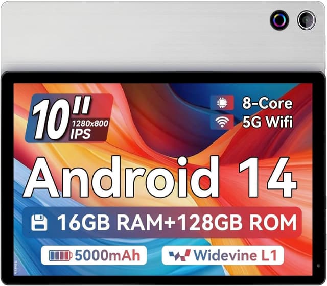 Detalle de MUISOO 10 Inch Android 14 Tablet (16GB RAM, 128GB ROM, Expandable to 1TB) with 5G/2.4G WiFi, BT 5.0 and Dual Cameras