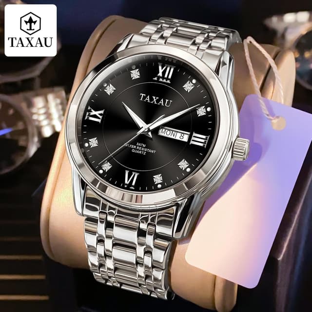 Thumbnail 6 de Taxau Herrenuhr aus Edelstahl mit Quarzwerk, wasserdicht & Multifunktion