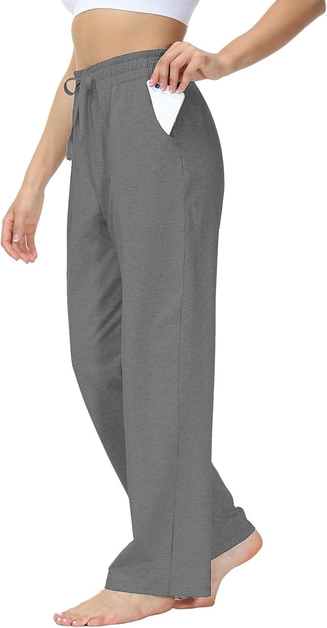 Detalle de HMIYA Damen Jogginghose aus Baumwolle mit Taschen – Lang, gerades Bein