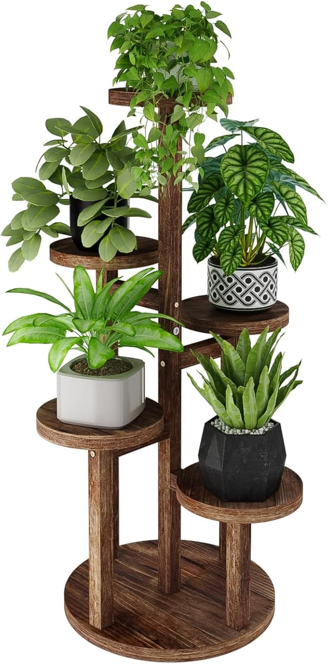 Detalle de Bamworld 5-Tier Tall Plant Stand (Indoor Corner Wood Plant Shelf) for up to 5 potted plants