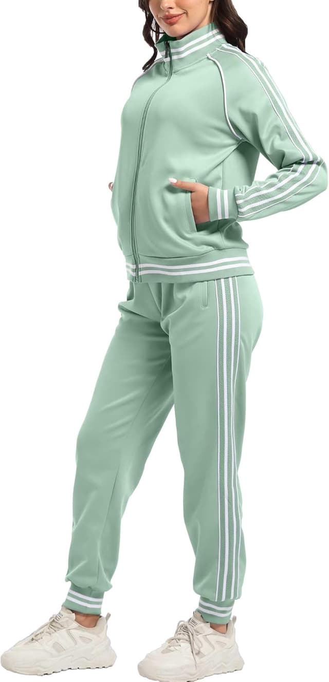 Detalle de ANOTWENER Damen Trainingsanzug-Set mit Streifen (2-teilig, mit Taschen) S–XXL