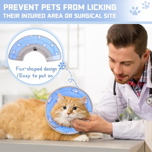 Thumbnail 6 de Supet Soft Cat Recovery Collar (EPE) for Post-Surgery Licking, Adjustable Blue, M