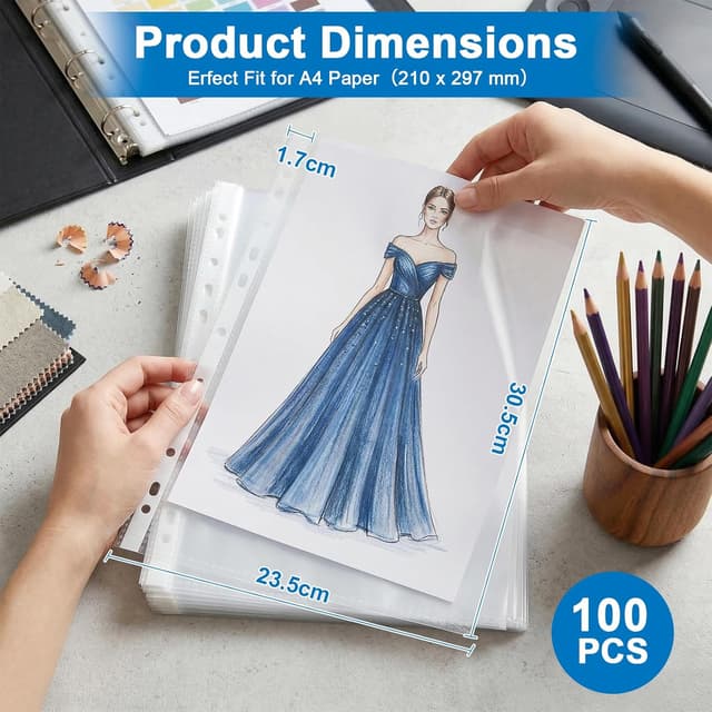 Detalle 2 de Noa Home Deco 100 pochette plastique A4 transparente à 11 trous pour classeurs (PP)