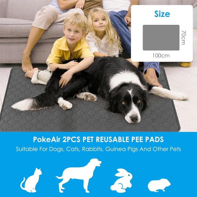 Detalle 2 de Washable Puppy Pads (2 Pack) Reusable Dog Training Pads, 100x70cm, Non-Slip Waterproof Whelping Mats – Grey