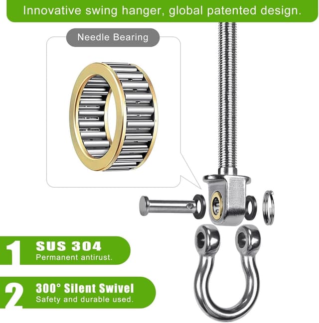 Detalle de SELEWARE 4er Deckenhaken für Holzbalken & Stahlträger – 304-Edelstahl Schwerlast-Schaukelhaken (drehbar, mit Lagern)