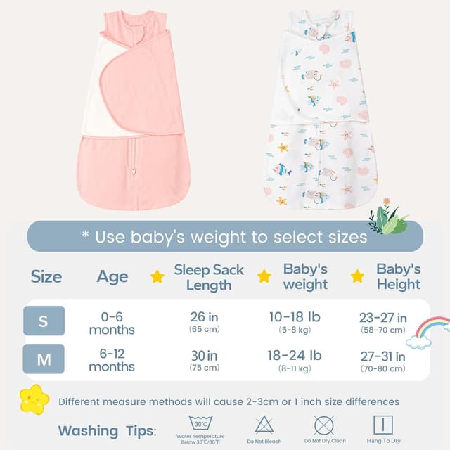 Detalle de ZIGJOY Newborn Sleeping Bag 1.0 TOG 2 Pack Swaddle Wrap (100% Cotton) – Ocean & Pink