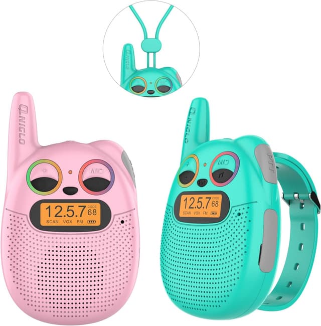 Detalle de QNIGLO Walkie Talkies for Kids (Ages 3–12) with 3-Mile Range, 22 Channels & Rechargeable Battery