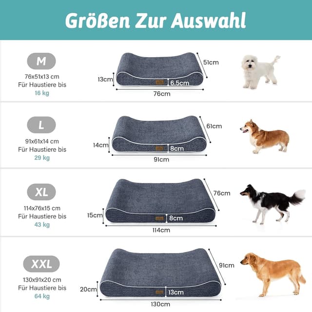 Detalle de COZY KISS Orthopädisches Hundebett für große Hunde 90×60×13 cm, erhöhtem Rand, waschbar – blau