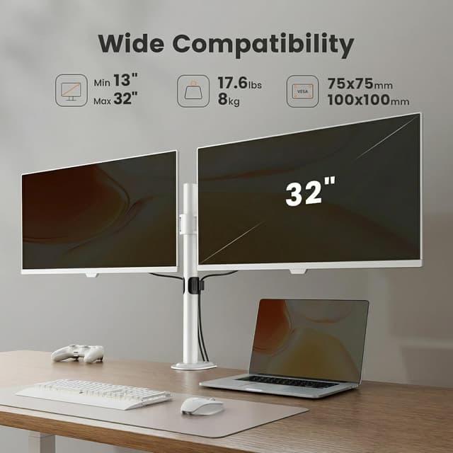 Detalle 2 de ErGear Monitor-Halterung 2 Monitore (13–32 Zoll) mit VESA 75/100, weiß