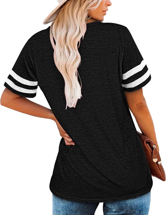 Detalle de MOLERANI t-shirt femme à manches courtes encolure en V rayée, décontracté été (S à 2XL)