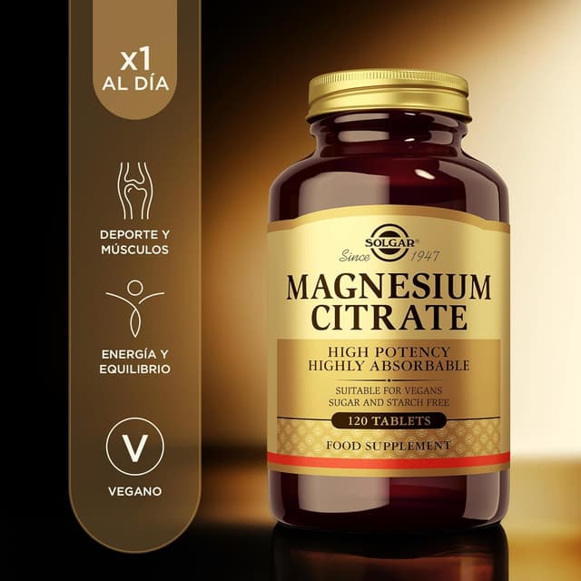 Detalle 2 de Solgar Magnesium Citrate 120 cápsulas — magnesio para fatiga 💊