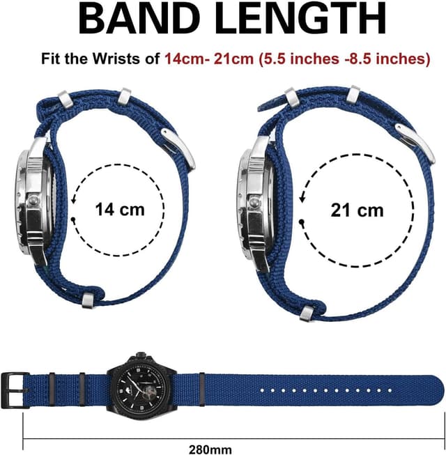 Detalle de BISONSTRAP Nylon Uhrenarmband für Herren (18/20/22 mm) mit Edelstahl-Schnalle und Federstegen