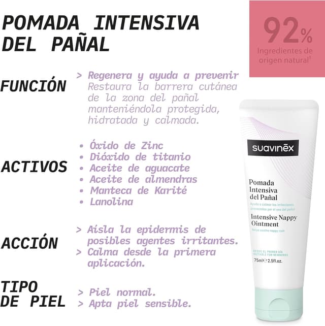 Detalle 2 de Suavinex Pomada Pañal Bebé con Óxido de Zinc 🌿, 75 ml